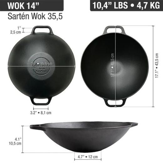 Victoria Seasoned Cast Iron Wok 35.5cm